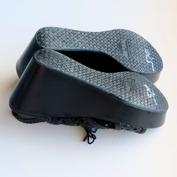 Stephane Kelian Black Leather Platform Wedge Heel Lace Up Sandals / Summer Shoes - Picture 14 of 16